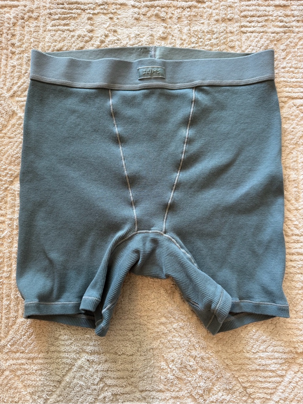 SKIMS Blue Gray Ribbed Cotton Boxer Shorts Size Medium